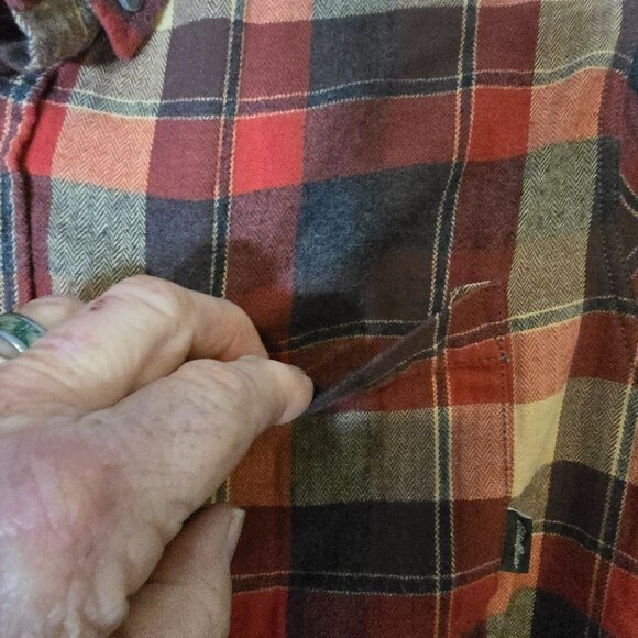 Eddie Bauer Button Down Flannel Shirt Large Men's Long Sleeve Orange Gray Tan - Picture 6 of 6